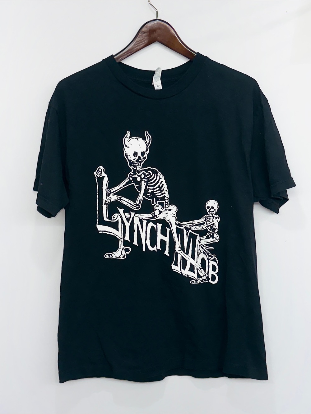 Lynch Mob Black Skeleton Graphic Crew Neck Short Sleeve Men's T-Shirt Vintage